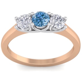 1 Carat Blue Diamond Three Diamond Ring In 14 Karat Rose Gold