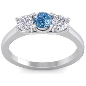 1 Carat Blue Diamond Three Diamond Ring In 14 Karat White Gold