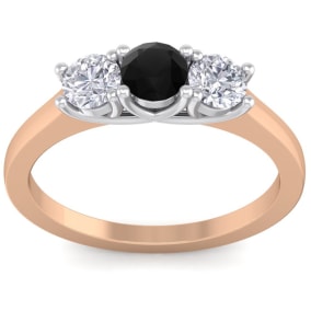 1 Carat Black Diamond Three Diamond Ring In 14 Karat Rose Gold