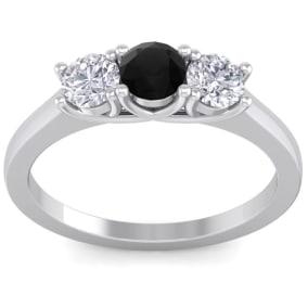 1 Carat Black Diamond Three Diamond Ring In 14 Karat White Gold