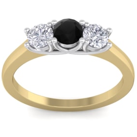 1 Carat Black Diamond Three Diamond Ring In 14 Karat Yellow Gold