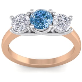 2 Carat Blue Diamond Three Diamond Ring In 14 Karat Rose Gold