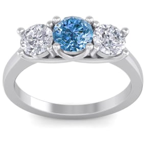 2 Carat Blue Diamond Three Diamond Ring In 14 Karat White Gold