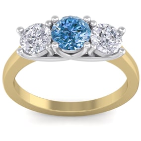 2 Carat Blue Diamond Three Diamond Ring In 14 Karat Yellow Gold