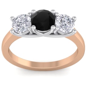2 Carat Black Diamond Three Diamond Ring In 14 Karat Rose Gold