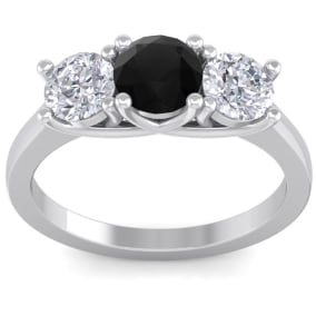 2 Carat Black Diamond Three Diamond Ring In 14 Karat White Gold