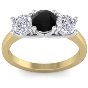 2 Carat Black Diamond Three Diamond Ring In 14 Karat Yellow Gold