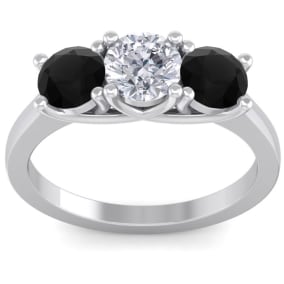 2 Carat White and Black Diamond Three Diamond Ring In 14 Karat White Gold