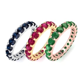 Eternity Band Size 4-9.5, 2 Carat Round Sapphire, Emerald and Ruby Eternity Band In White Gold, Yellow Gold, Rose Gold and Platinum