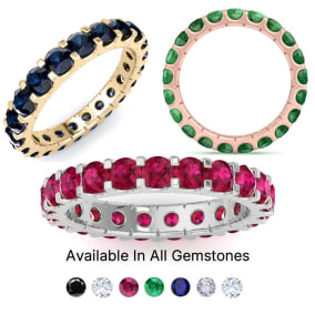 Eternity Band Size 4-9.5, 2 Carat Round Sapphire, Emerald and Ruby Eternity Band In White Gold, Yellow Gold, Rose Gold and Platinum