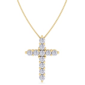 1/2 Carat Natural Diamond Cross Necklace In 14 Karat Yellow Gold, 18 Inches