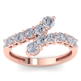1ct Journey Style Right Hand Diamond Ring in 14k Rose Gold