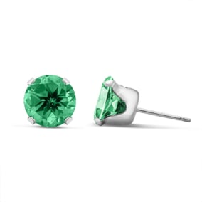 3 Carat Created Emerald Earrings In Sterling Silver, 8MM