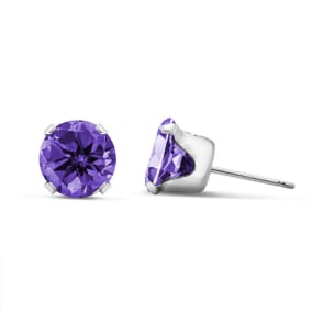 3 Carat Amethyst Earrings In Sterling Silver, 8MM