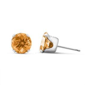 3 Carat Citrine Earrings In Sterling Silver, 8MM