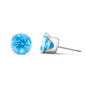 3 Carat Blue Topaz Earrings In Sterling Silver, 8MM