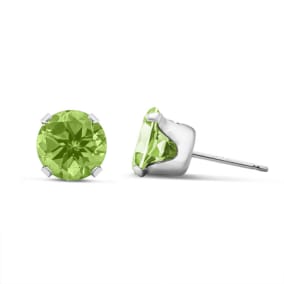 3 Carat Peridot Earrings In Sterling Silver, 8MM