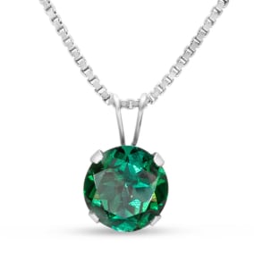 1-1/2 Carat Round Shape 8mm Created Emerald Necklaces In Sterling Silver, 18 Inch Chain