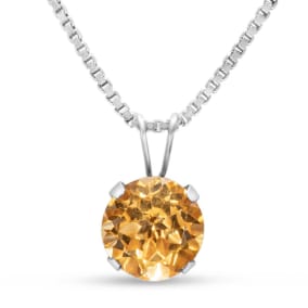 1 1/2 Carat Citrine Necklace In Sterling Silver, 8MM