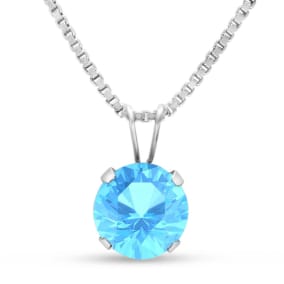 1 1/2 Carat Blue Topaz Necklace In Sterling Silver, 8MM