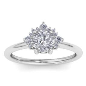 1 Carat Diamond Engagement Ring With Crown In 14 Karat White Gold