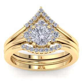 1 1/5 Carat Diamond Bridal Set With Crown In 14 Karat Yellow Gold