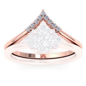 1/10 Carat Matching V Crown Diamond Wedding Band Ring In 14 Karat Rose Gold