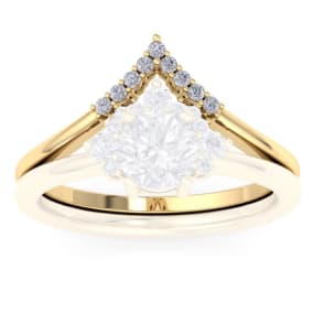 1/10 Carat Matching V Crown Moissanite Wedding Band Ring In 14 Karat Yellow Gold