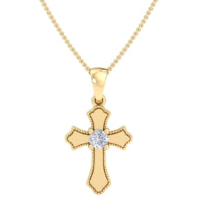 1/14ct Natural Diamond Cross Pendant in 10k Yellow Gold