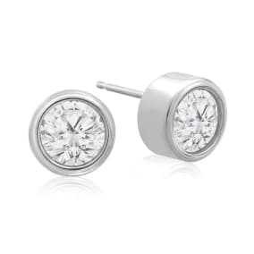 2 Carat Natural Bezel Set Diamond Stud Earrings Crafted In 14 Karat White Gold