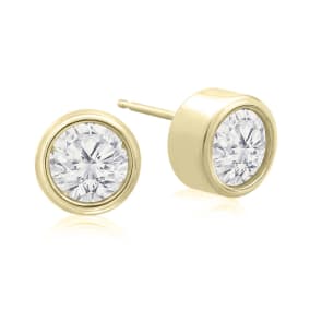 2 Carat Bezel Set Diamond Stud Earrings Crafted In 14 Karat Yellow Gold