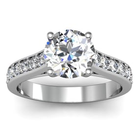 2 Carat Natural Classic Engagement Ring With 1 1/2 Carat Natural Center Diamond In 14K White Gold