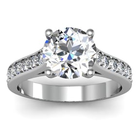 2 1/2 Carat Natural Classic Engagement Ring With 2 Carat Natural Center Diamond In 14K White Gold