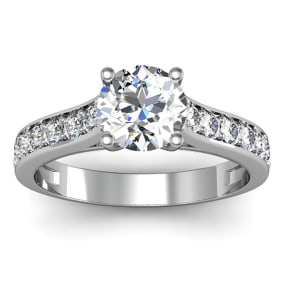 1 1/2 Carat Natural Classic Engagement Ring With 1 Carat Natural Center Diamond In 14K White Gold