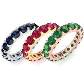  Ring Size 4-9.5, 3 Carat  Ruby, Sapphire, Emerald Eternity Rings In 14 Karat White Gold, Yellow Gold, Rose Gold, and Platinum