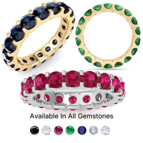  Ring Size 4-9.5, 3 Carat  Ruby, Sapphire, Emerald Eternity Rings In 14 Karat White Gold, Yellow Gold, Rose Gold, and Platinum