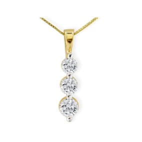 1/2ct Three Diamond Drop Style Diamond Pendant In 14k Yellow Gold