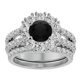 3 1/2 Carat Black Moissanite Bridal Set In 14 Karat White Gold