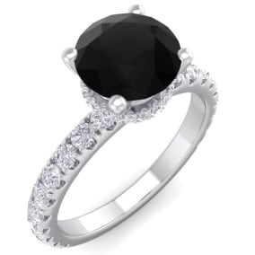 2 Carat Round Shape Hidden Halo Black Moissanite Engagement Ring In 14 Karat White Gold