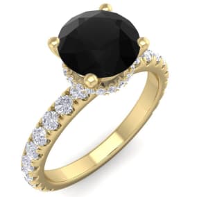 2 Carat Round Shape Hidden Halo Black Moissanite Engagement Ring In 14 Karat Yellow Gold