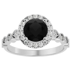 1 3/4 Carat Halo Black Moissanite Engagement Ring In 14 Karat White Gold