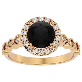 1 3/4 Carat Halo Black Moissanite Engagement Ring In 14 Karat Yellow Gold