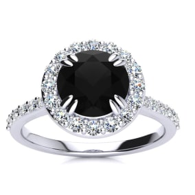 2 Carat Round Shape Halo Black Moissanite Engagement Ring In 14 Karat White Gold