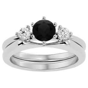 3/4 Carat Black Moissanite Solitaire Ring With 1/5 Carat Enhancer In 14 Karat White Gold