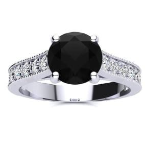2 Carat Round Shape Black Moissanite Engagement Ring In 14 Karat White Gold