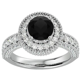 2 3/4 Carat Black Moissanite Halo Engagement Ring In 14 Karat White Gold