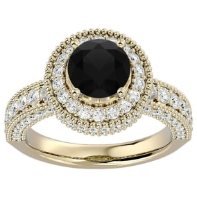 2 3/4 Carat Black Moissanite Halo Engagement Ring In 14 Karat Yellow Gold