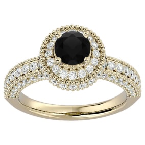 1 3/4 Carat Black Moissanite Halo Engagement Ring In 14 Karat Yellow Gold