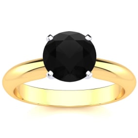 1 1/2 Carat Black Moissanite Solitaire Engagement Ring In 14 Karat Yellow Gold