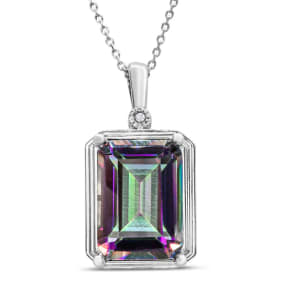 10 Carat Mystic Topaz and Halo Diamond Necklace, 18 Inches